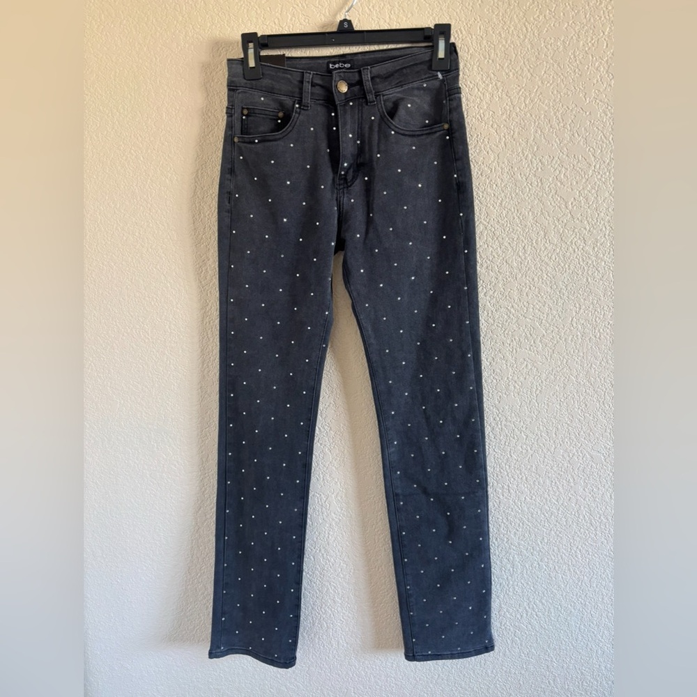 Bebe dark embellished straight leg jeans New - Picture 5 of 7
